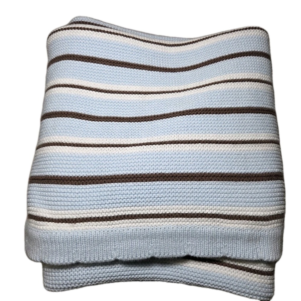 ELEGANT Baby‎ Cotton Knit Baby Blanket Lovey Lovie Blue Brown Striped 30"×40"